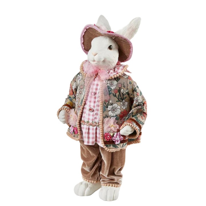 Figurină Iepure în Cămașă în Carouri textil și poli 51cm