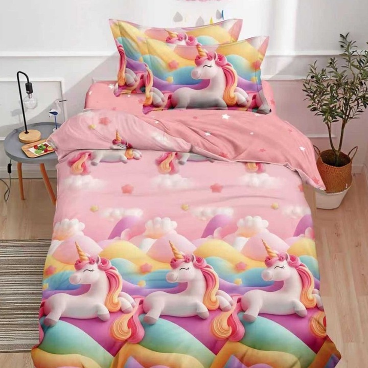 Set lenjerie de pat, 1 persoana, 150 x 220 cm, finet satinat, 4 piese, Casa de Vis, Y60-154