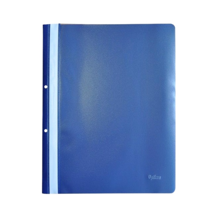 Set 10 dosare plastic PP A4 cu sina si gauri Optima, 120/180 microni, Bleumarin