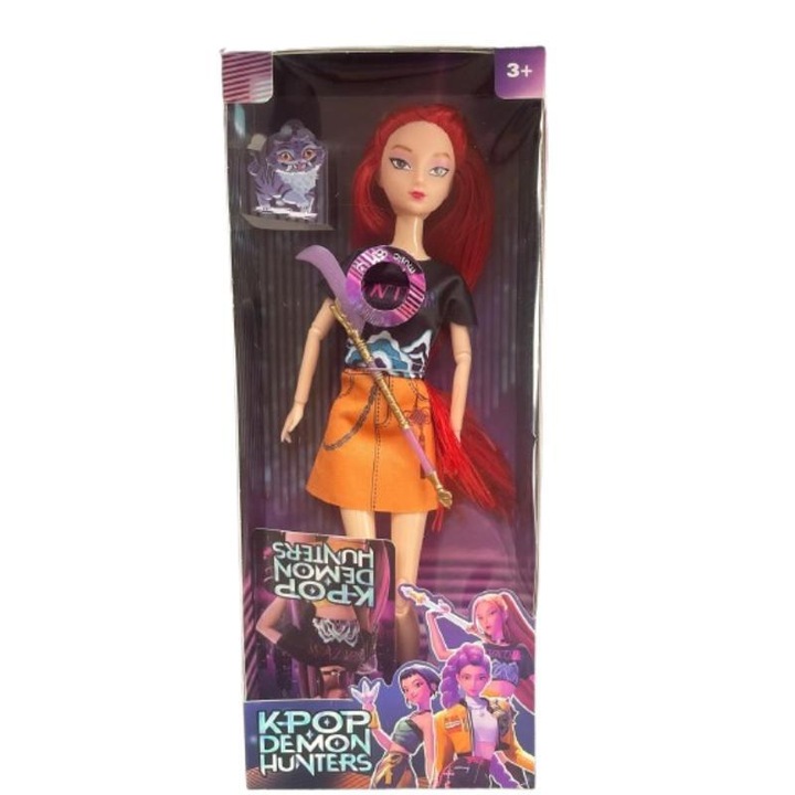 Papusa Mira, Kpop Demon Hunters, jucarii de colectie K Pop, cu muzica, lumina, accesoriu, cartonas, 3 ani+
