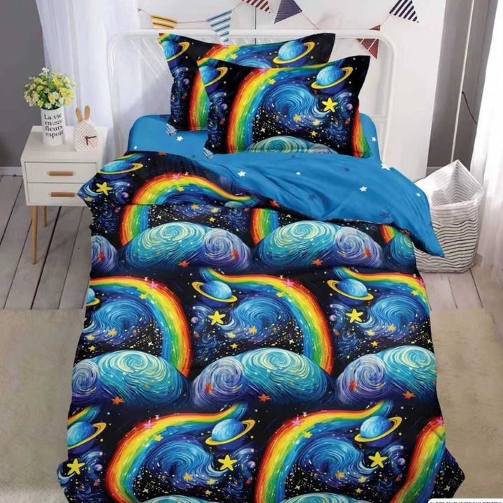 Set lenjerie de pat, 1 persoana, 150 x 220 cm, finet satinat, 4 piese, Casa de Vis, Y60-160