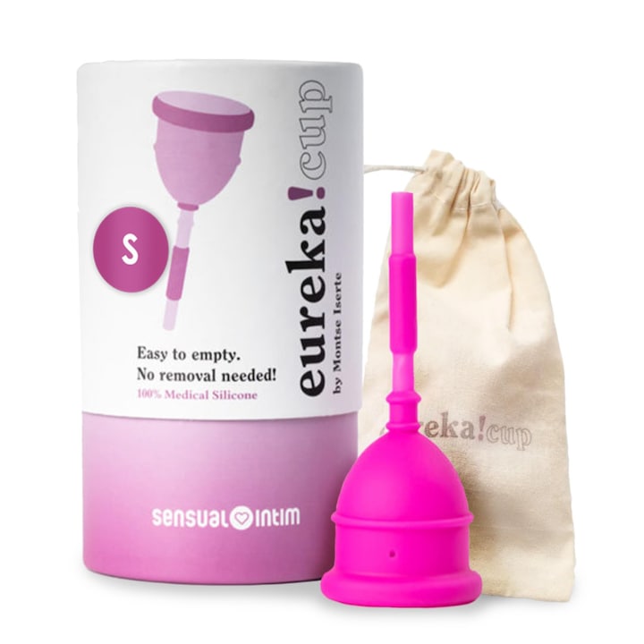 Cupa menstruala cu golire interna Eureka, fara scoatere, Silicon medical 100% Reutilizabila, igienic, Sistem patentat (S)