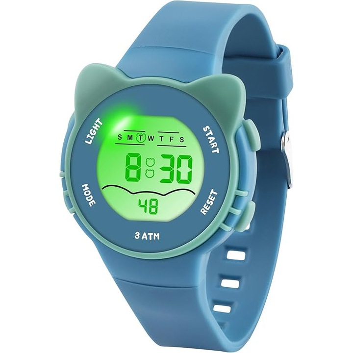Ceas digital pentru copii, 3ATM rezistent la apa, curea din silicon, pentru varstele 5-15 ani