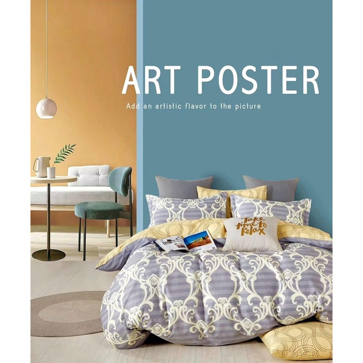 Lenjerie de pat Ralex Pucioasa percalle cu două fețe, multicolor, o persoană, 160x240cm