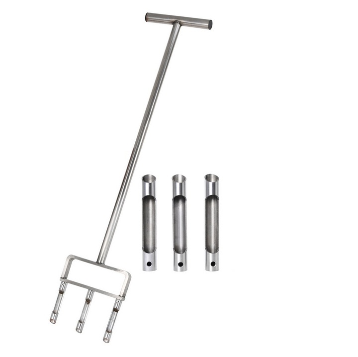 Aerator manual pentru gazon Alpha Lawn, 3 tije, inox, 22cm, 102.3x21.6x3cm