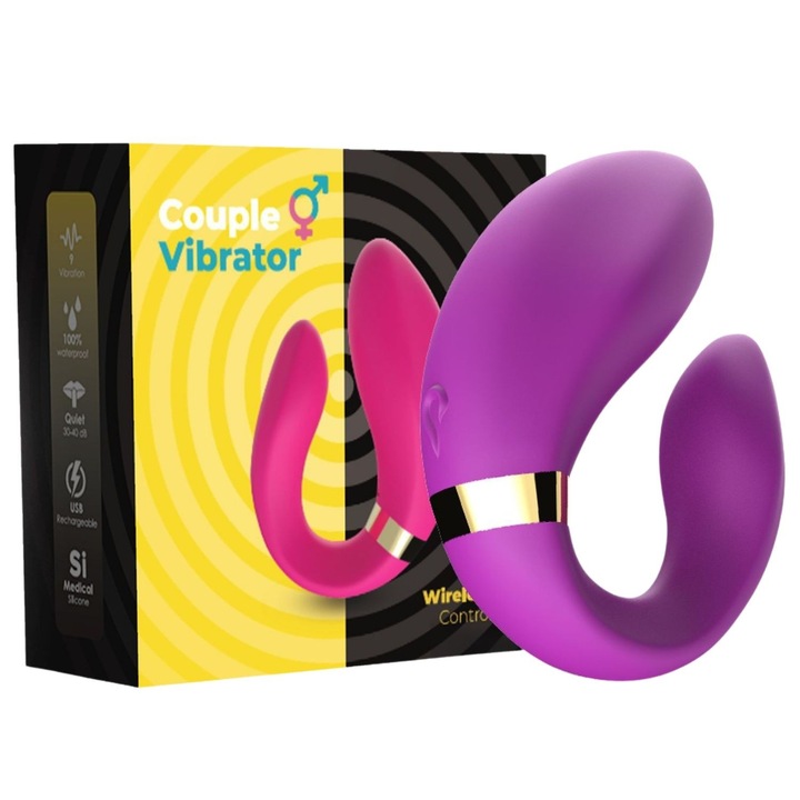 Vibrator multifunctional cu telecomanda pentru cupluri, violet, 9 moduri de vibratie, 92x75x35mm