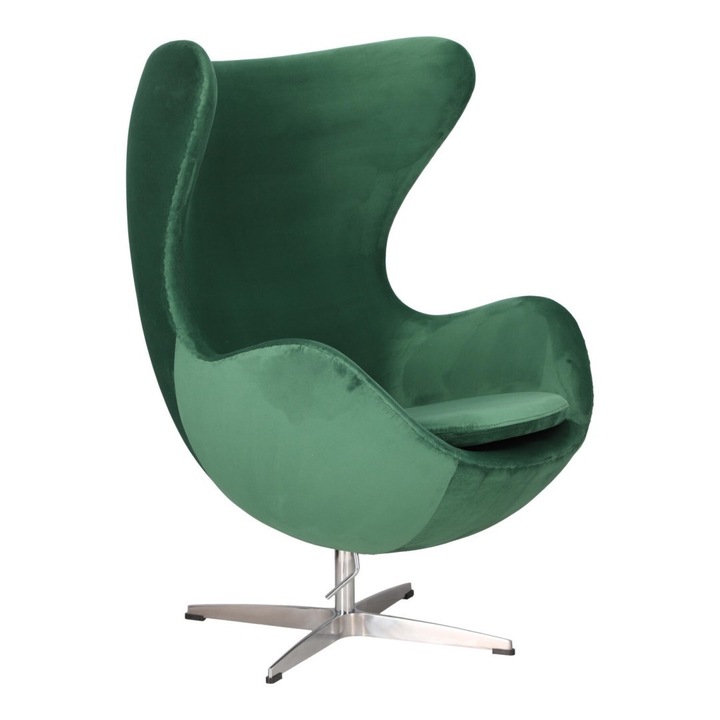 Fotel Egg, D2.DESIGN, zöld, velúr, krómozott, forgatható, 80x106x76cm