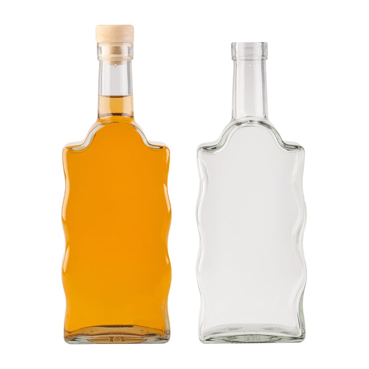 Set 50 sticle din sticla FALA 500 ml transparent cu dop, design elegant tip val, pentru sucuri si bauturi alcoolice