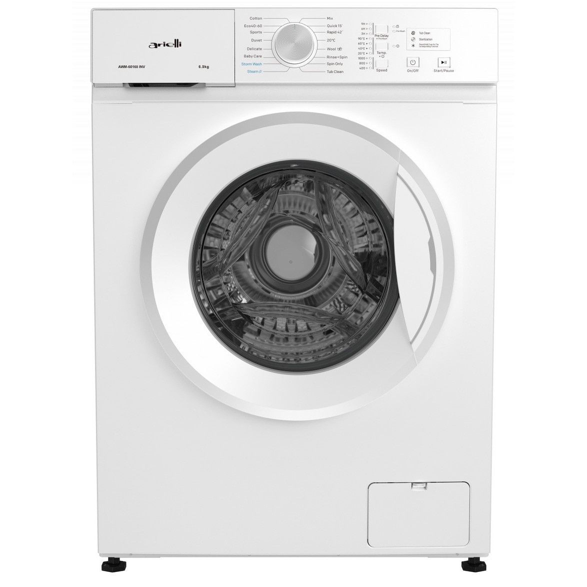 Masina de spalat rufe Arielli AWM-60168 INV, Adancime 41cm, Motor invertor, Program abur, 1000 rpm, 6 kg, Clasa A, Alb