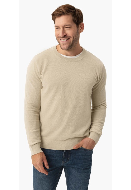 Pulover barbati din bumbac, clasic, decolteu rotund, Volcano S-Logan, crem, Bej crem