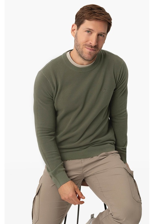 Pulover barbati din bumbac, clasic, decolteu rotund, Volcano S-Logan, kaki, Kaki