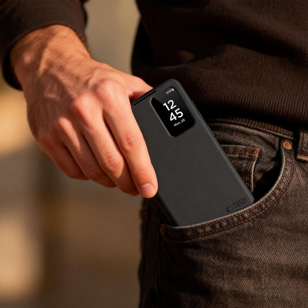 Husă flip cover Tech-Protect Smart Wallet, negru, pentru carduri, compatibilă cu Samsung Galaxy A57 5G