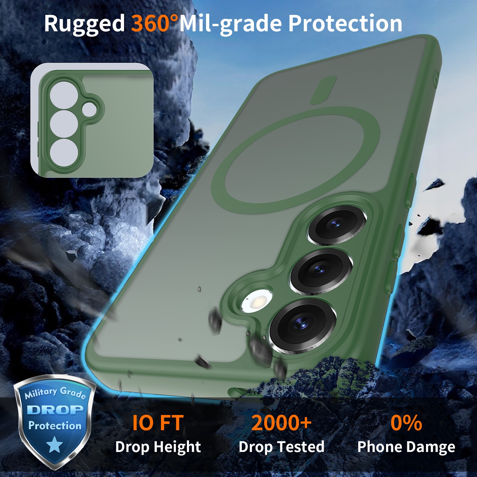 Husa de protectie pentru Samsung Galaxy S25 Plus, Omelivon, MagSafe, Protectie completa, Anti-Soc, Decupaje Precise, Incarcare Wireless, Materiale Premium, Verde inchis