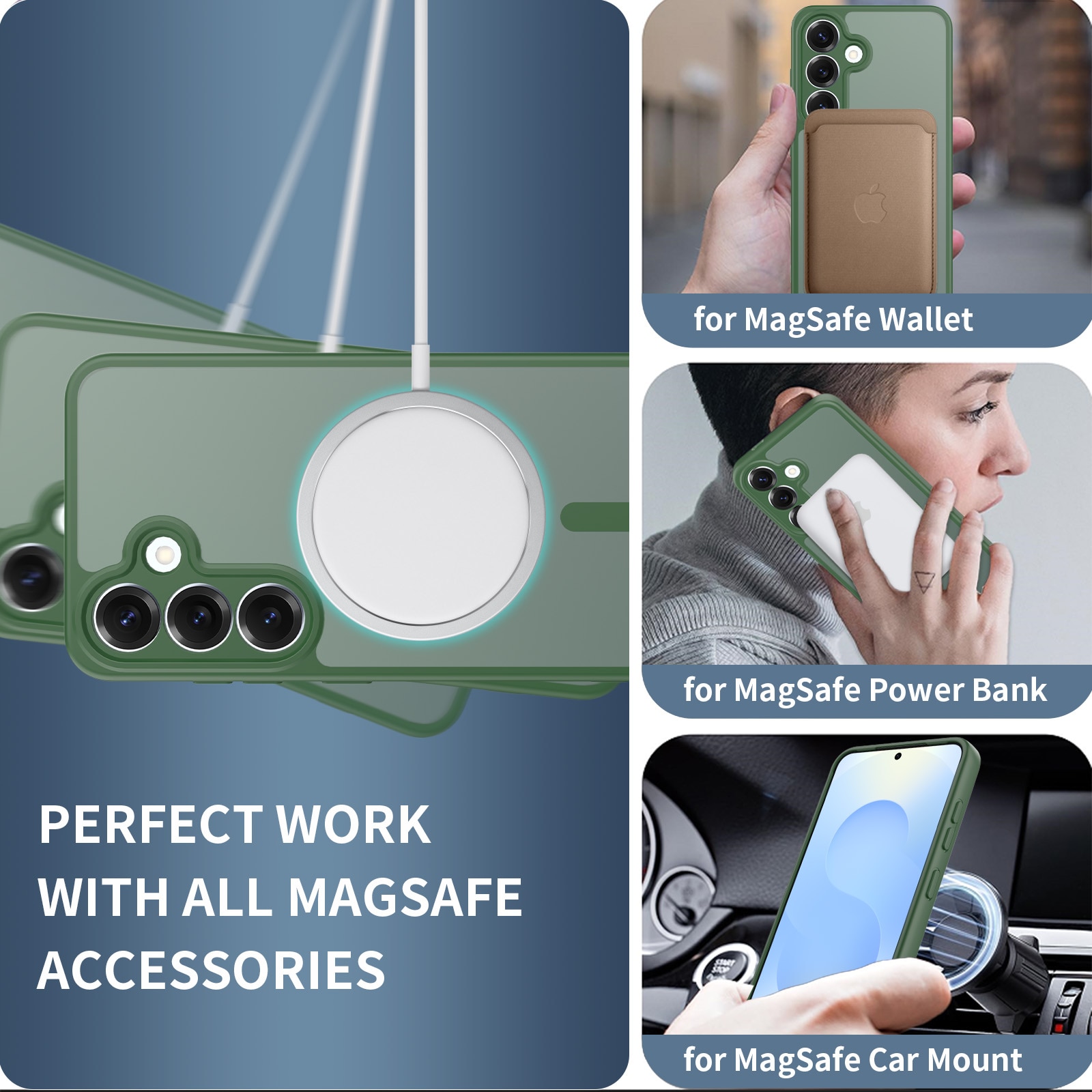 Husa de protectie pentru Samsung Galaxy S25 Plus, Omelivon, MagSafe, Protectie completa, Anti-Soc, Decupaje Precise, Incarcare Wireless, Materiale Premium, Verde inchis