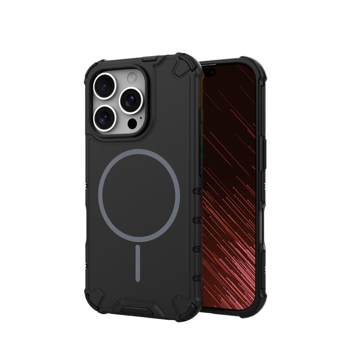BestCase® Husa ProShield Magsafe, Compatibila cu Apple iPhone 14 Pro, Anti-Soc, Colturi Intarite, Protectie Camera si Ecran, Negru