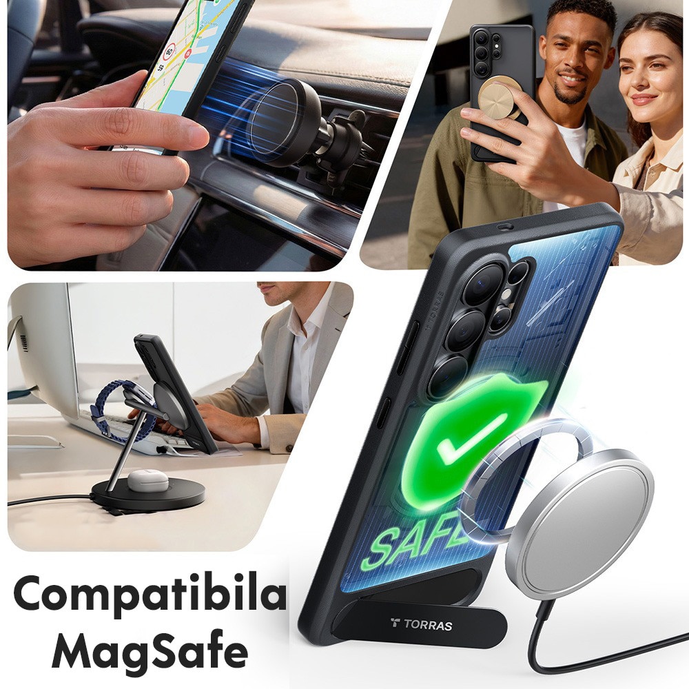 Husa pentru Samsung Galaxy S26 Ultra Torras Pstand, MagSafe, Incarcare wireless, Suport kickstand, Calitate premium, Negru