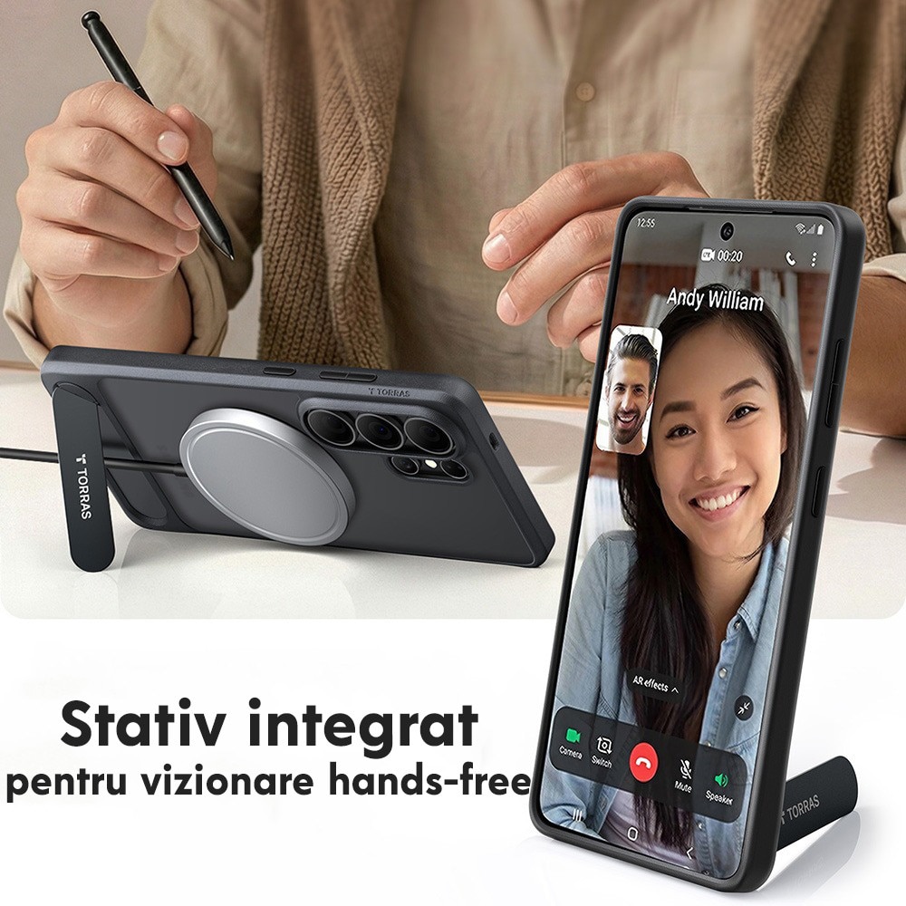 Husa pentru Samsung Galaxy S26 Ultra Torras Pstand, MagSafe, Incarcare wireless, Suport kickstand, Calitate premium, Negru