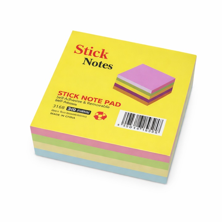 Кубчета самозалепващи се листчета, многоцветни, 76 × 76 мм, 300 листа – 4 цвята × 75 листа