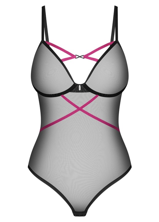 Body transparent Obsessive Novenes, cu sarma, negru, XS/S