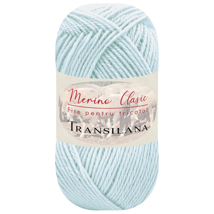 Fir pentru tricotat, Transilana, Merino Clasic, 100% lana merinos, culoare Bleu pal C6010, 100 g, 280 m