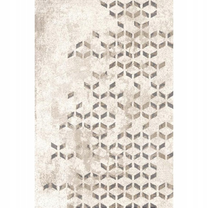 Covor boho sufragerie, bez marki, crem gri bej, 160x230cm, fir moale, model geometric, stil japandi, practic, usor de intretinut, antistatic, atmosfera calda