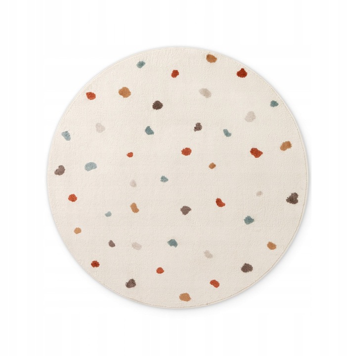 Covor rotund copii, Hanse Home, crem multicolor, 160cm, model buline, fir moale, antistatic, hipoalergenic, rezistent la joaca, culori vii, decor vesel