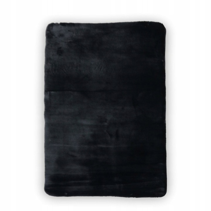 Covor plusat Rabbit, Multi-Decor, negru, 120x160cm, blana iepure sintetica, moale, baza antiderapanta, lavabil la masina, confortabil, ideal living dormitor, luxos, rafinat