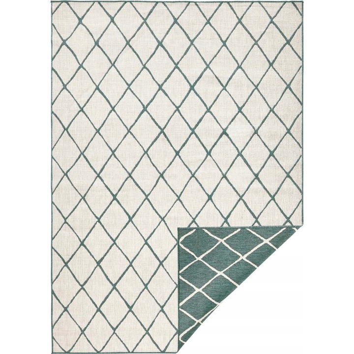 Covor verde terasa, Northrugs, verde crem, 160x230cm, reversibil, tesatura plata, exterior interior, rezistent apa murdarie, durabil, ideal balcon gradina, universal