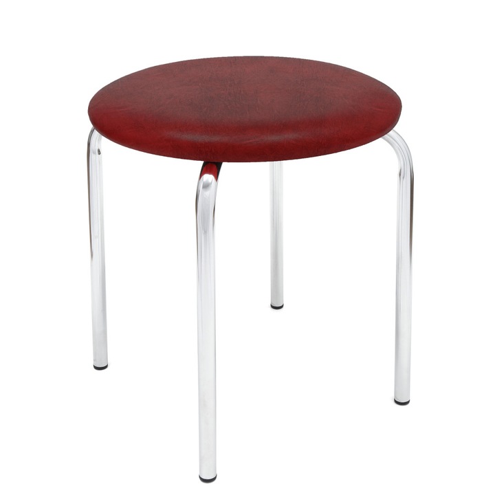 Taburet Sofia - cadru cromat - imitatie piele bordo - 21902