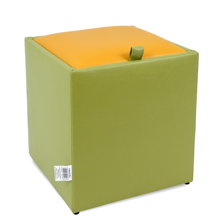 Taburet Box - imitatie piele verde/galben - 21899/22168