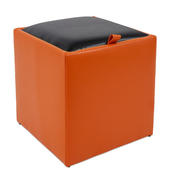 Taburet Box - imitatie piele portocaliu/wenge - 21895/21835