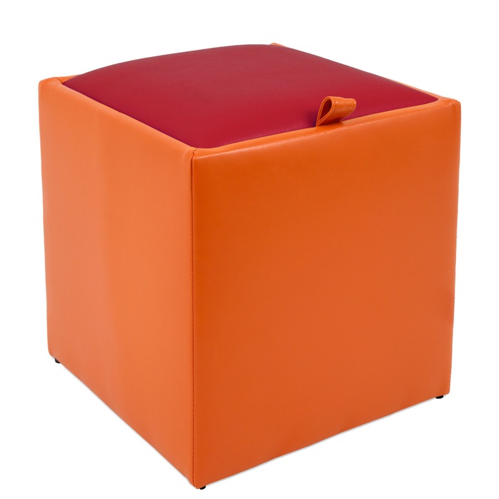 Taburet Box - imitatie piele portocaliu/rosu - 21895/21900