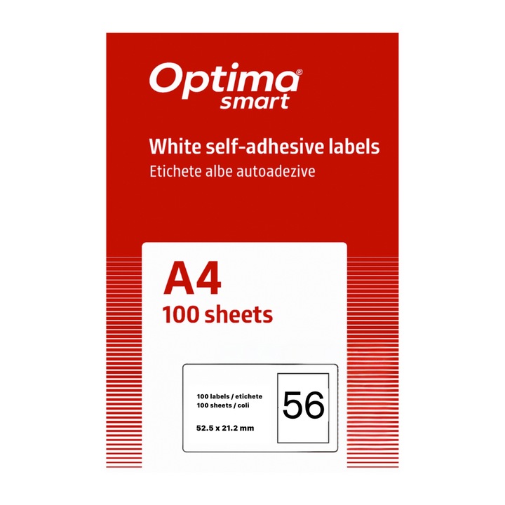 Etichete albe autoadezive 56/A4 Optima smart, 52.5 X 21.2 mm, 100 coli/top