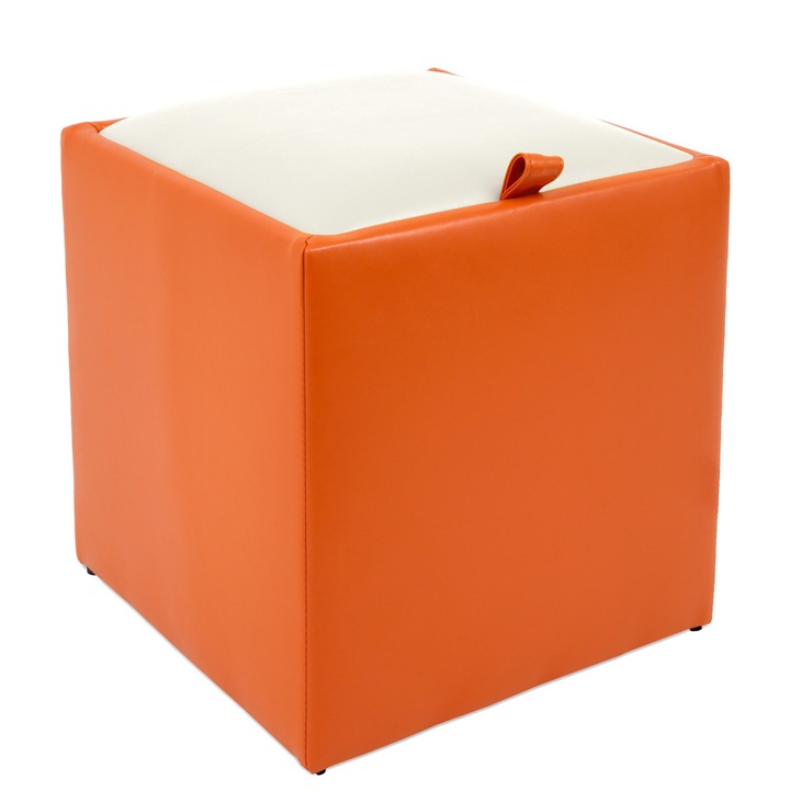 Taburet Box - imitatie piele portocaliu/alb - 21895/21894