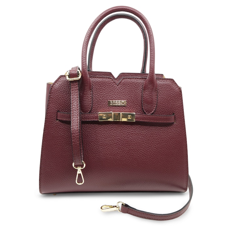 Geanta de mana, BESSO, Piele naturala, Visiniu