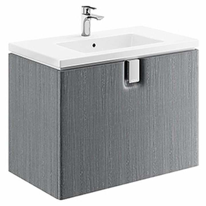 Set mobillier Kolo Twins Slim 80cm cu lavoar si dulap baza cu un sertar inchidere lenta, gri argintiu