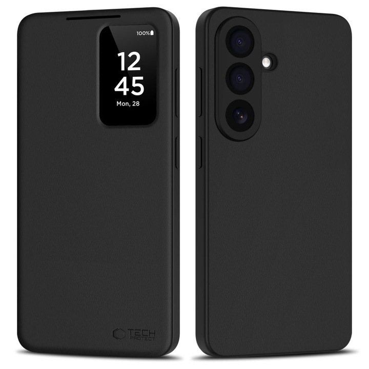 Калъф за телефон, съвместим със Samsung Galaxy A57 5G - Tech-Protect Smart Wallet - черен кожен калъф тип книга