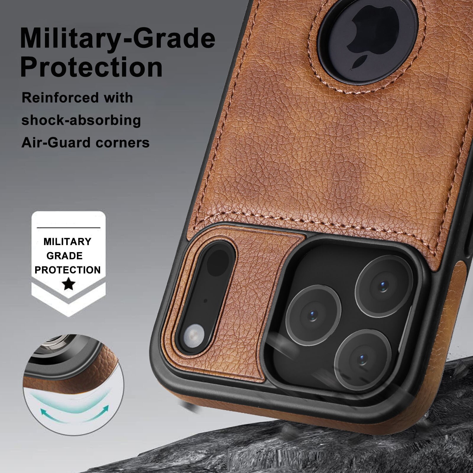 Husa de protecție pentru iPhone 17 Pro, AFKSMILE, din PU piele, rezistentă la șocuri, culoare maro