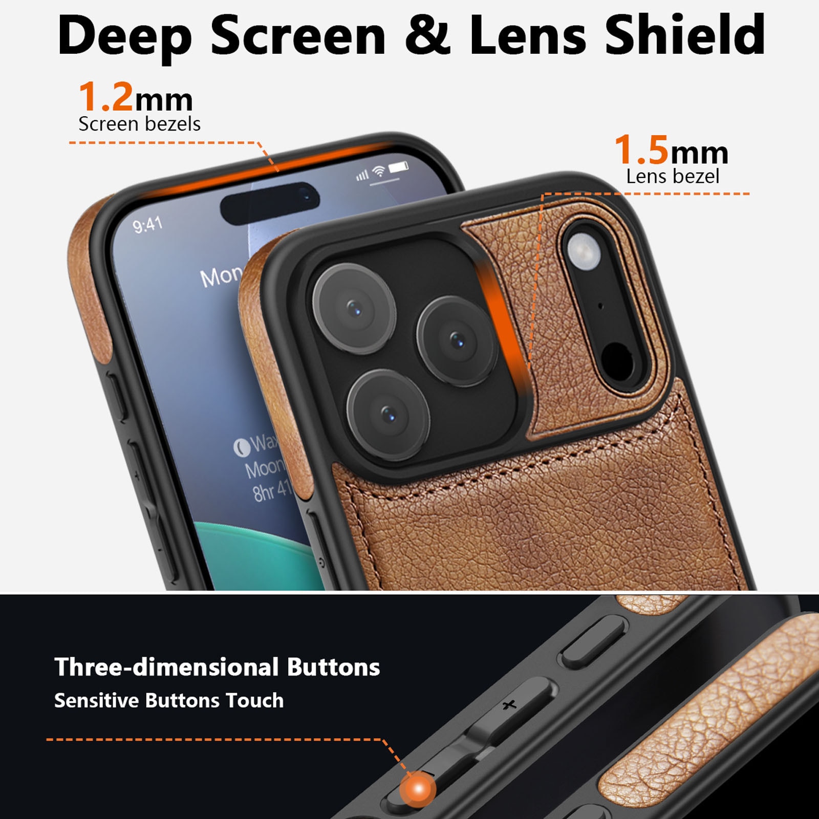 Husa de protecție pentru iPhone 17 Pro, AFKSMILE, din PU piele, rezistentă la șocuri, culoare maro