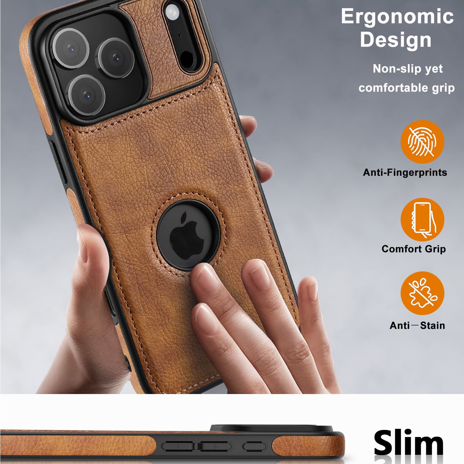 Husa de protecție pentru iPhone 17 Pro, AFKSMILE, din PU piele, rezistentă la șocuri, culoare maro