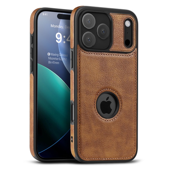 Husa de protecție pentru iPhone 17 Pro, AFKSMILE, din PU piele, rezistentă la șocuri, culoare maro