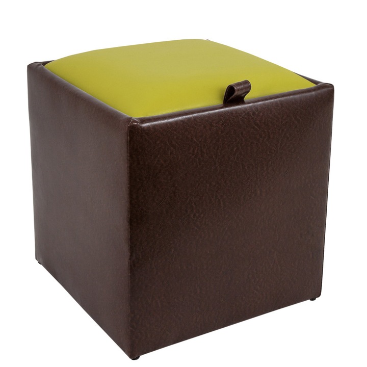 Taburet Box - imitatie piele maro/verde - 15611/21899