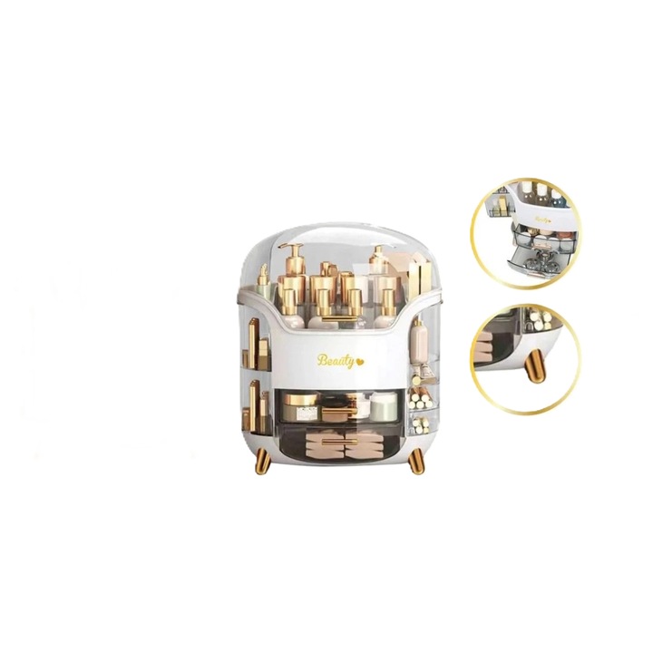 Suport organizator produse cosmetice cu capac & compartimente 30x16x32cm