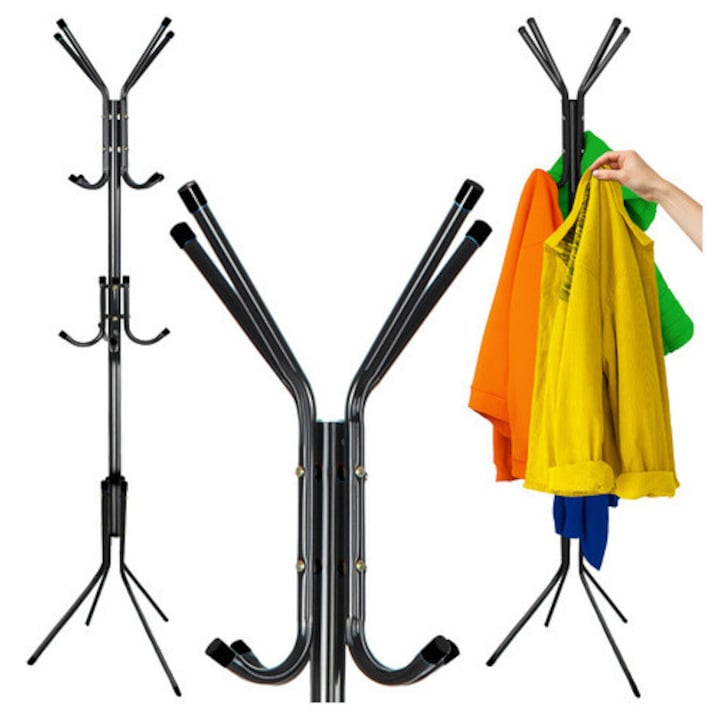 Cuier / Stand de haine Ruhhy, 170 cm, metal, culoare Negru, design simplu si stabil