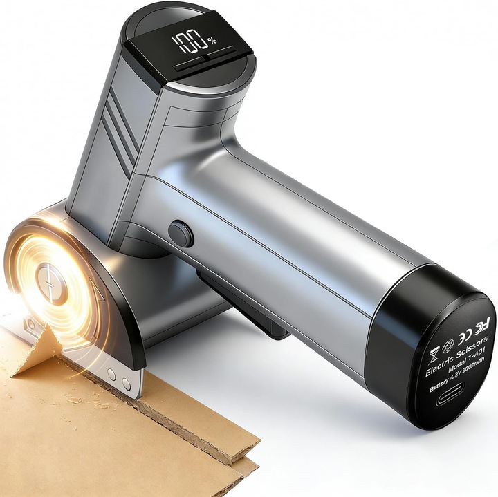 Foarfece electrice fara fir, Bedee, 2000mAh, Afisaj inteligent, control cu ​​4 viteze, incarcare type-C, cu blocare de siguranta, ergonomic, taie prin tesaturi, piele, carton, covoare si foi subtiri de metal cu o eficienta lina si precisa