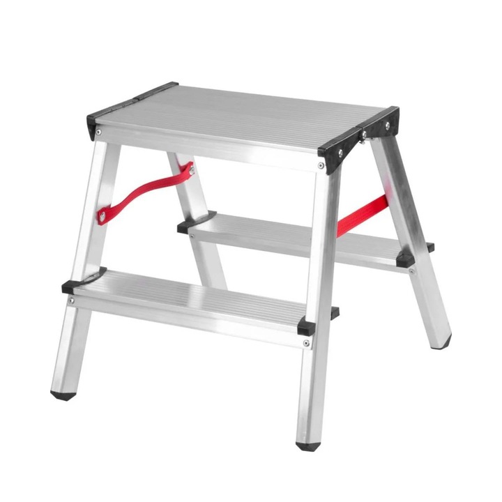 Scara dubla din aluminiu 40 cm, 2x2 trepte, cu platforma, max 125 kg, argintiu, DD Strend Pro