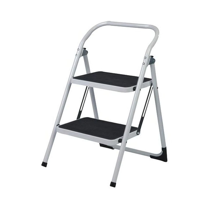 Scara pliabila din otel, 2 trepte, maner siguranta, max 150 kg, alb/negru WRH2063 Strend Pro