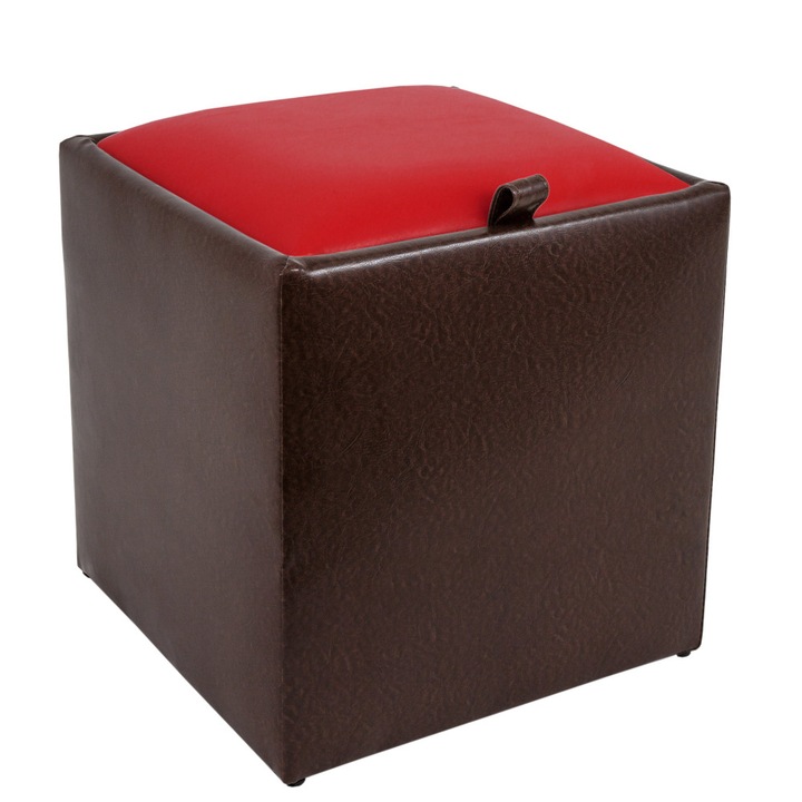 Taburet Box - imitatie piele maro/rosu - 15611/21900