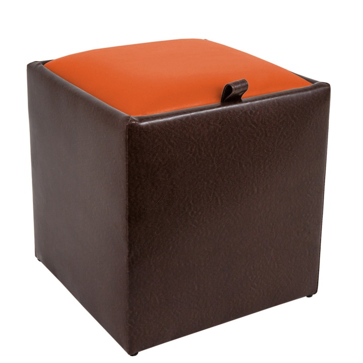 Taburet Box - imitatie piele maro/portocaliu - 15611/21895