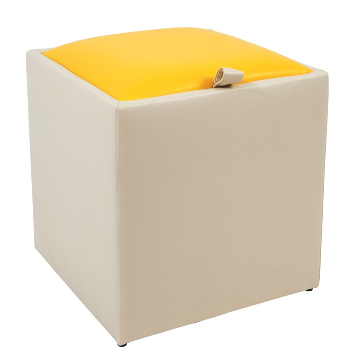 Taburet Box - imitatie piele crem/galben - 21834/22168
